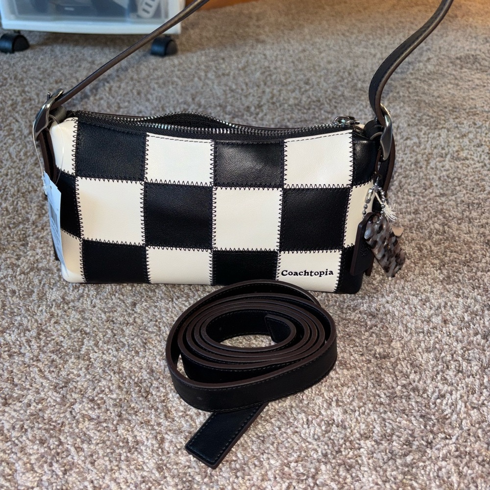 Coach Black and Chalk Checkered Pochette Bag